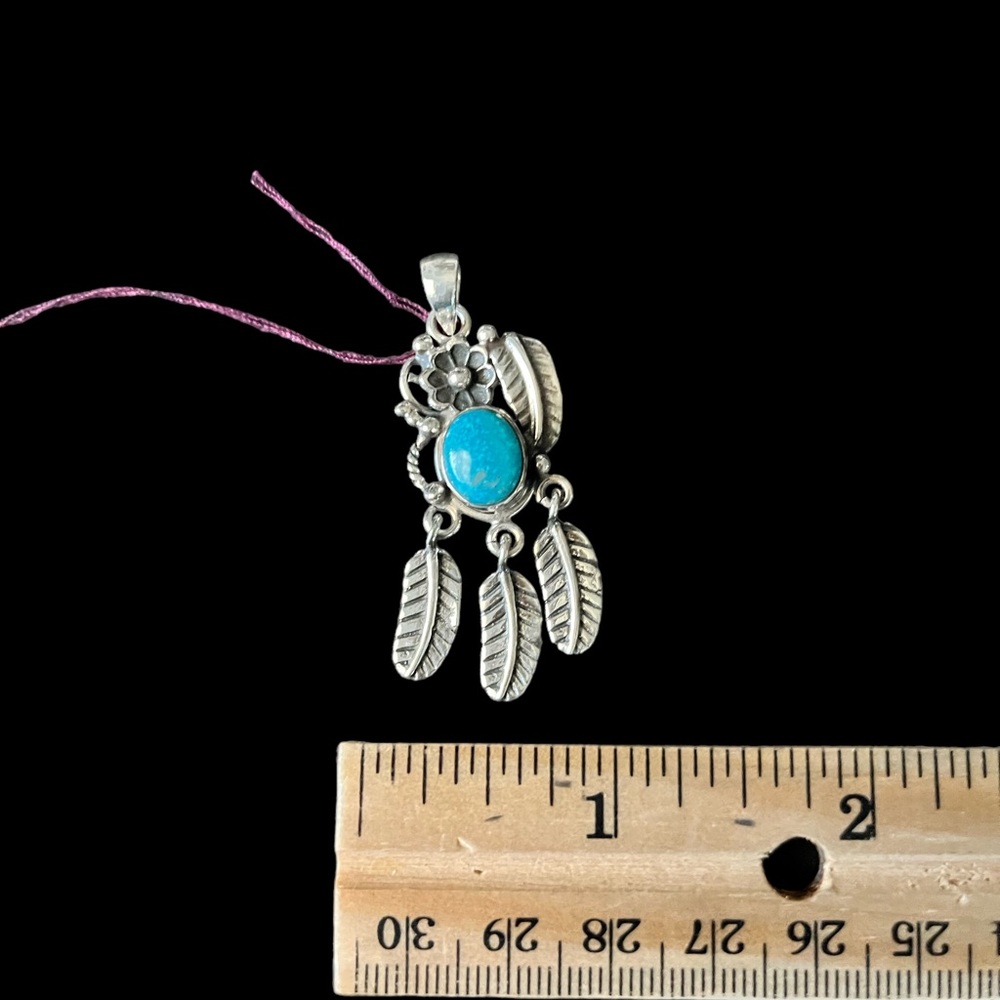 Sterling Silver Southwestern Blue Turquoise Pendant - Picture 5 of 10